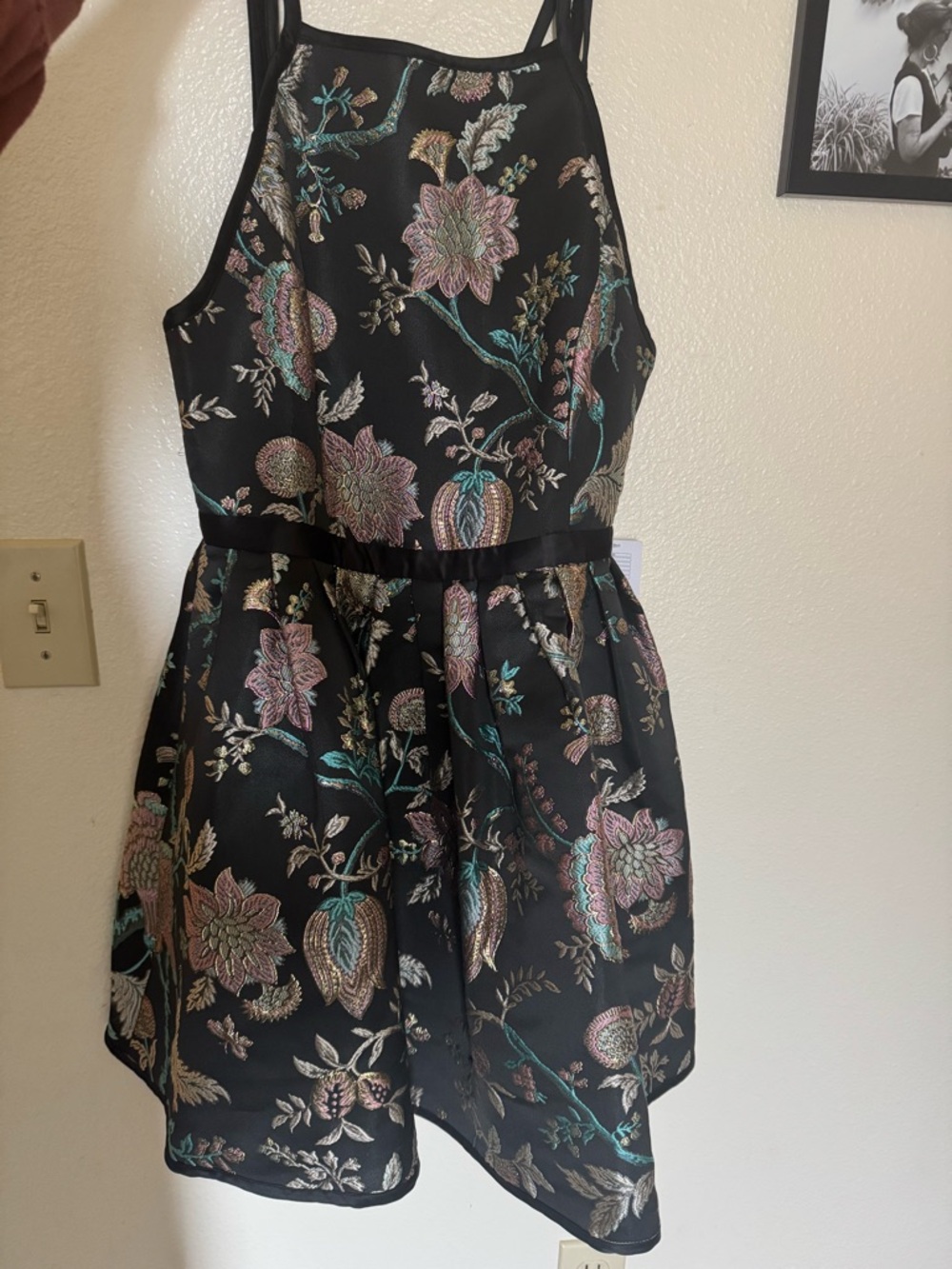 Urban Outfitters Black Floral Jacquard Mini Dress
